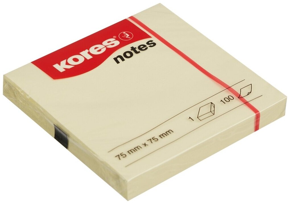 Блок-кубик Kores бумажный, для заметок, 75х75 мм, желтая, 100 листов