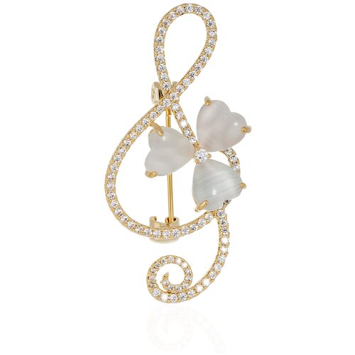 фото Брошь скрипичный ключ с фианитами light night