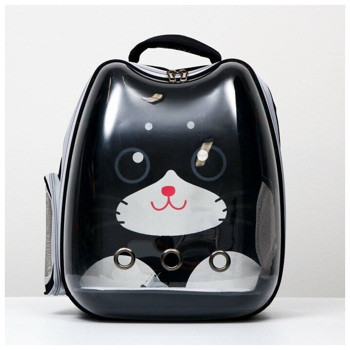 Рюкзак для переноски животных "Котик", прозрачный, 34 х 25 х 40 см, чёрный 6971555