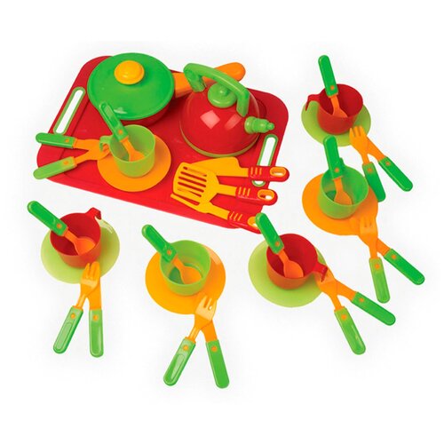 Кухня детская игровая KINDER WAY детская посуда, тарелка детская, чайник детский, ложка детская, вилка детская, поднос