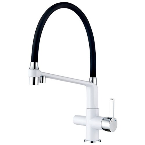 Смеситель для кухни с гибким изливом и встроенным краном под фильтр питьевой воды Gerhans K14090W-2 белый/хром