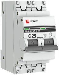 EKF Автоматический выключатель 2P 25А (C) 4,5kA ВА 47-63 PROxima mcb4763-2-25C-pro