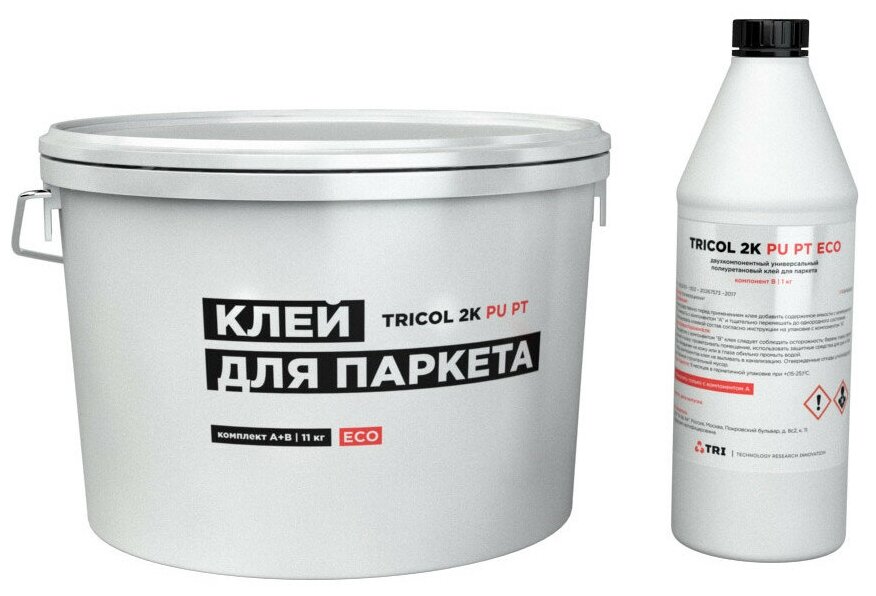 Клей для паркета Tricol 2K PU PT ECO, двухкомпонентный полиуретановый для всех типов покрытий, 11 кг