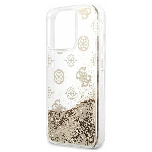 фото Guess для iphone 13 pro max чехол liquid glitter peony hard gold