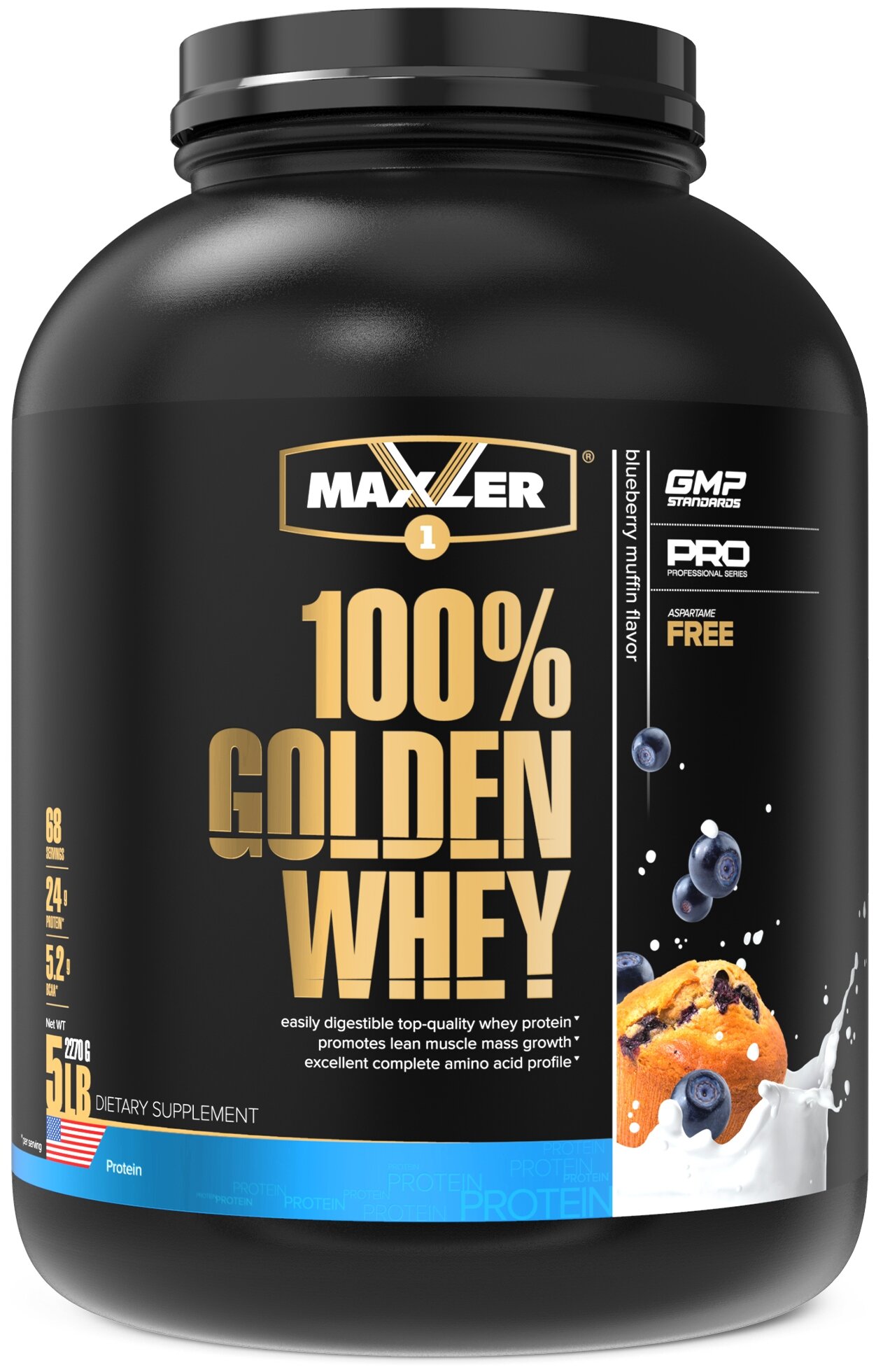 100% Golden Whey, 2270 г, Blueberry Muffin / Черничный Кекс