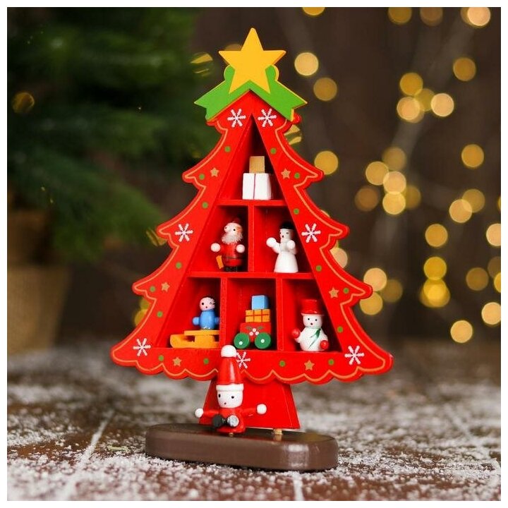 фото Лесная мастерская Новогодний сувенир «Ёлка с ячейками под подарки» 14.5 × 19.5 см, красная