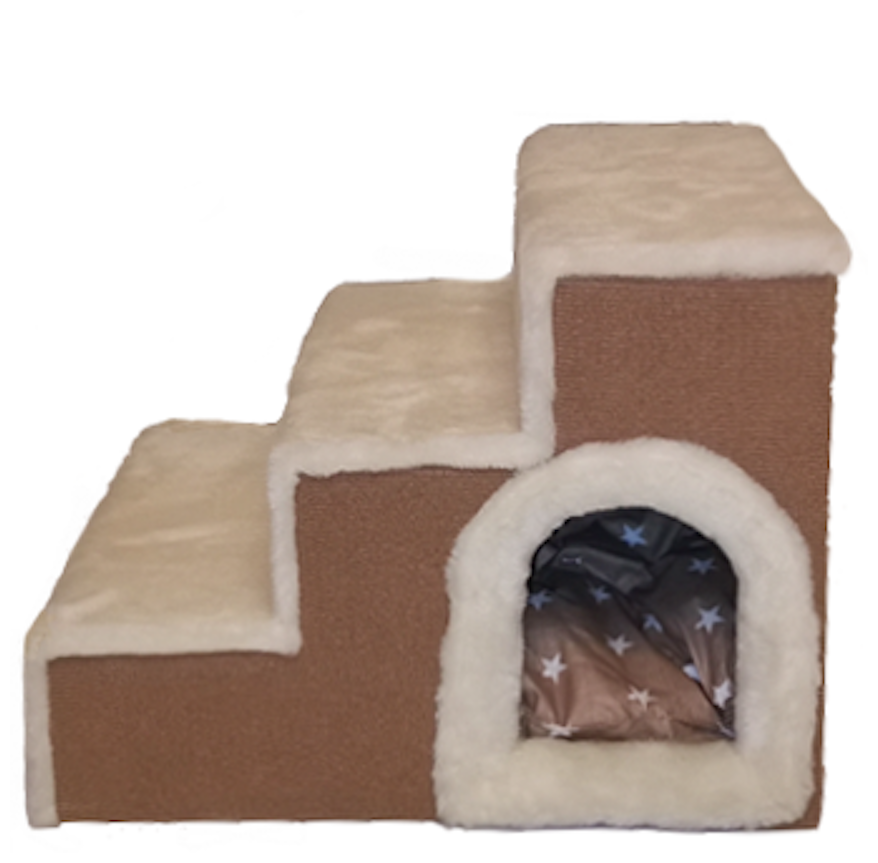 Лесенка прикроватная для собак и кошек ЗверюшкинЪ на три ступени арочный вход справа, 37х40х48см - фотография № 4