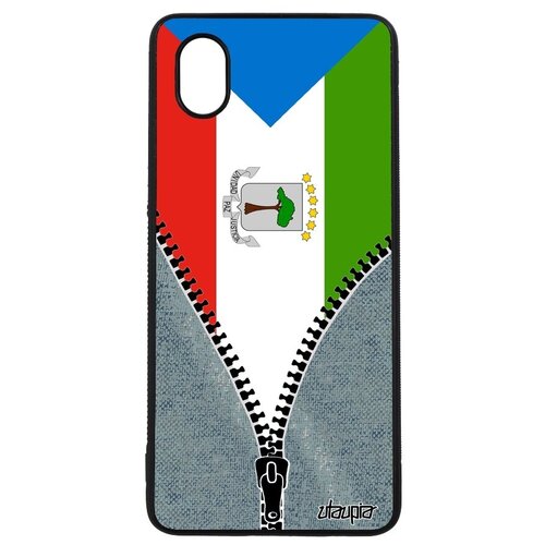 фото Ударопрочный чехол на телефон // galaxy a01 // "флаг гвинеи экваториальной на молнии" патриот дизайн, utaupia, серый