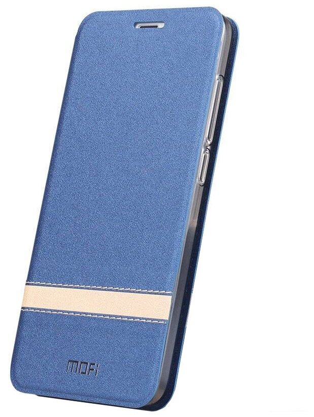 Чехол-книжка MyPads для Asus ZenFone Max Pro M2 ZB631KL на жёсткой металлической основе синий