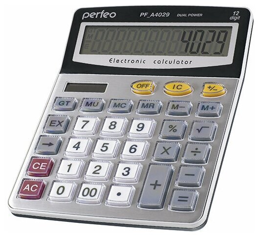 Калькулятор Perfeo PF_A4029, бухгалтерский, 12-разр, GT, серебристый