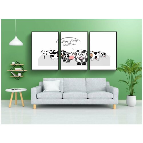 фото Набор модулных постеров для интерьера "рождество, коровы, мультфильм" 60x90 см. в тубусе, без рамки lotsprints