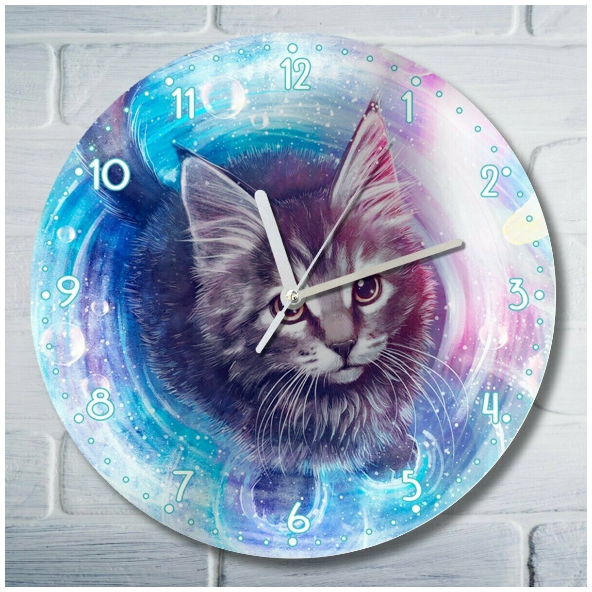 Настенные часы УФ с рисунком фэнтези животные кошка милота - 3151