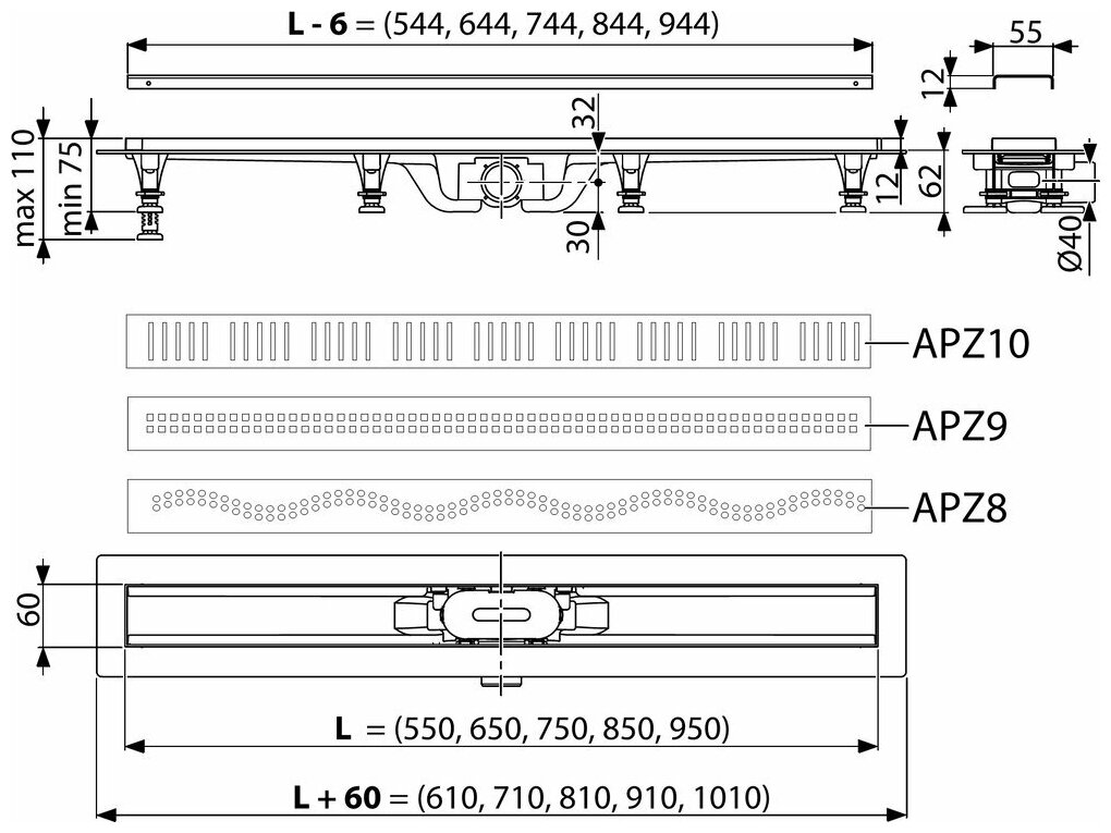 Душевой лоток AlcaPlast APZ10-Simple 550 с решеткой - фотография № 2