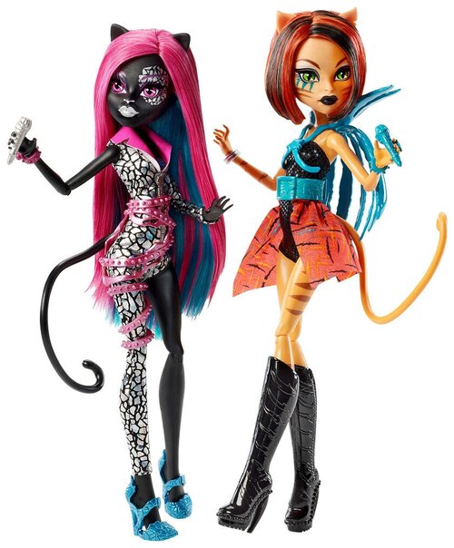 Набор кошки Монстр Хай Кетти Нуар и Торалей Страйп злобные рокеры, Monster High Fierce rockers Catty Noir + Toralei Stripe