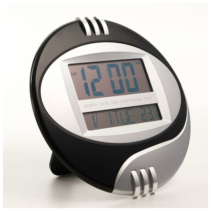 Часы настенные электронные с календарем, таймером и термометром, 26х26х3 см, черные 7314824