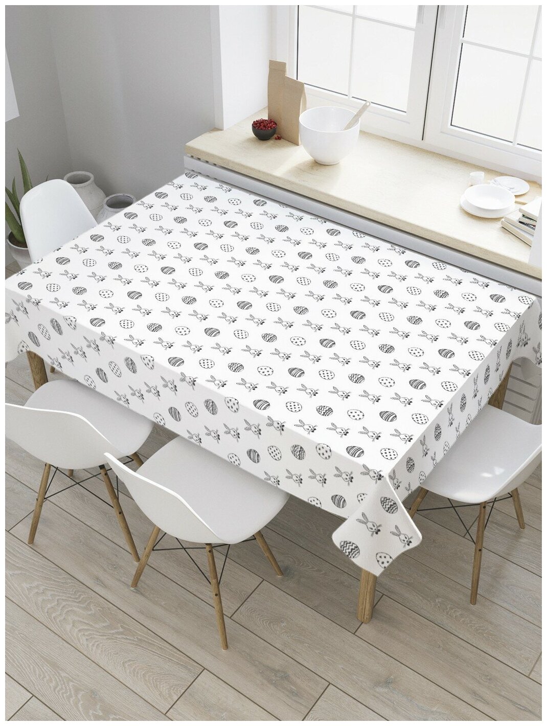 Скатерть прямоугольная JoyArty на кухонный стол "Пасхальный заяц" из оксфорда, 120x145 см