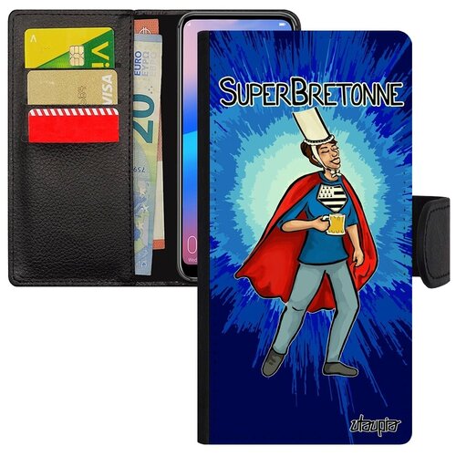 фото Защитный чехол книжка для смарфона // huawei p30 lite // "супербретонка" рисунок комикс, utaupia, синий