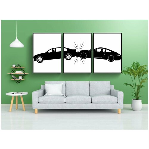 фото Набор модулных постеров для интерьера "машина, несчастный случай, страхование" 60x90 см. в тубусе, без рамки lotsprints