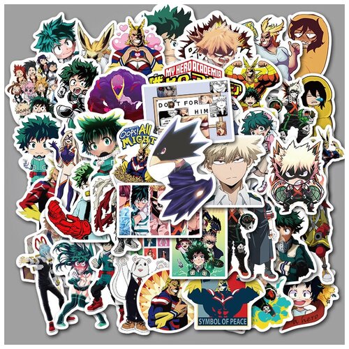 Наклейки Моя геройская академия / My Hero Academia В водостойкие 50шт (3-6 см)