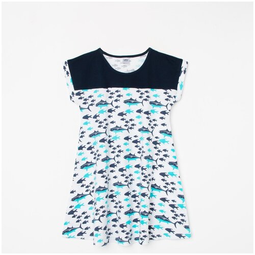 N.O.A Сорочка для девочки, цвет белый/синий, рост 134-140 см