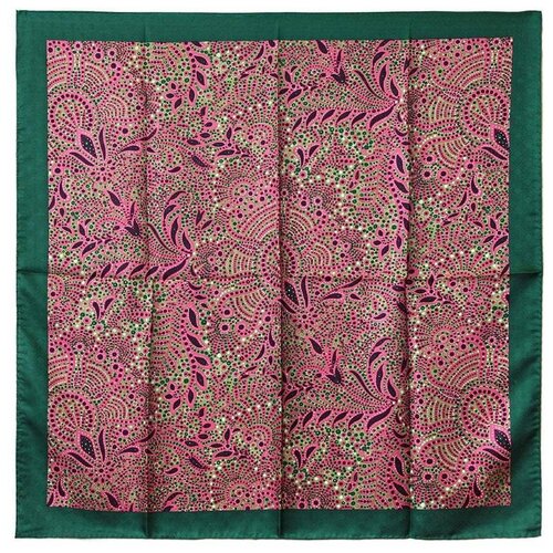 Платок ClubSeta, натуральный шелк, 90х90 см, зеленый, розовый