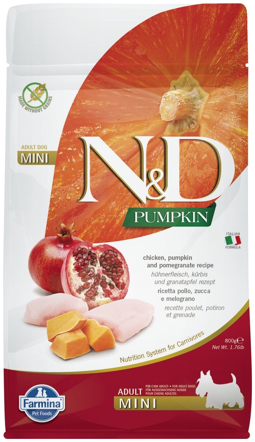 N&D DOG GF PUMPKIN CHICKEN & POMEGRANATE ADULT MINI 800 GR / &           800 