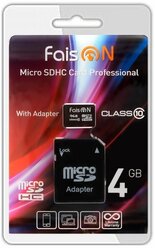 Карта памяти FaisON microSDHC 4Gb Class10, адаптер на SD