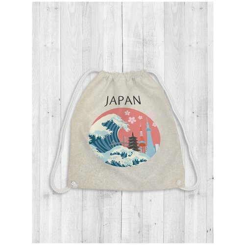 фото Сумка рюкзак-мешок joyarty "достопримечательности японии" для обуви и вещей, 38x40 см