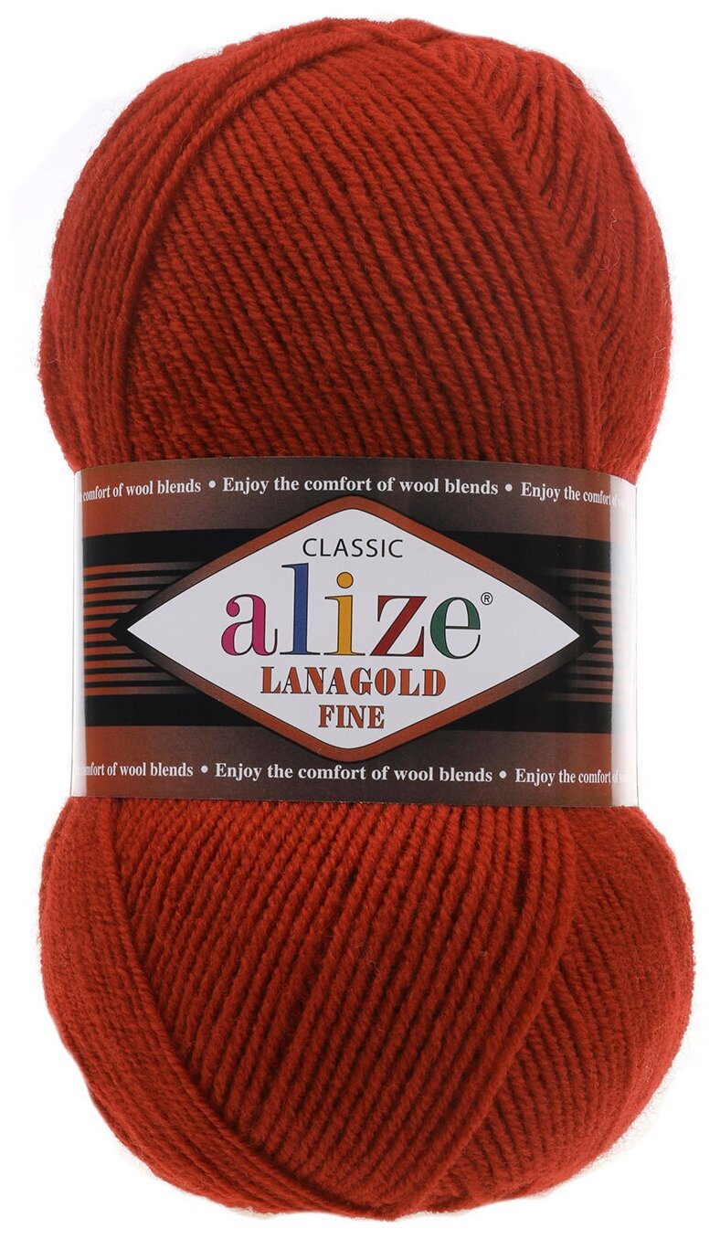 Пряжа Alize Lanagold Fine, 51% акрил / 49% шерсть, 100 гр/390 м, 5 шт. упаковка, цвет 36 терракот