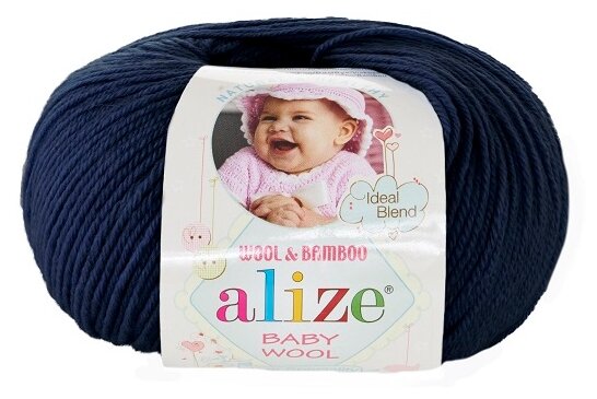 Пряжа Alize Baby Wool (40% шерсть, 20% бамбук, 40 % акрил) 50 гр, 175 м, 58 темно-синий , 1 моток
