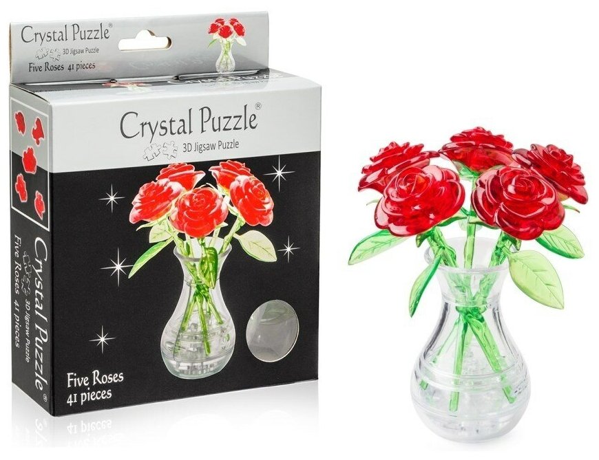 Головоломка 3D Crystal Puzzle Букет в вазе цвет: красный - фото №8