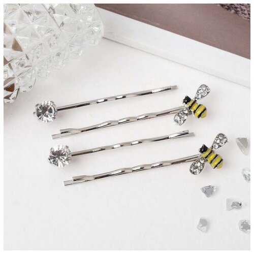 фото Невидимка для волос "луна" (набор 4 шт) 5,5 см, пчёлки 5133059 queen fair