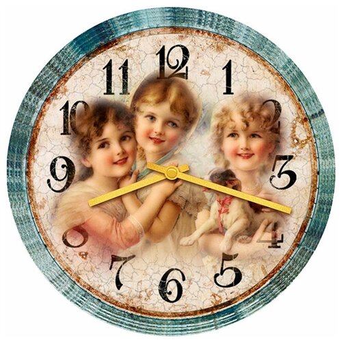 фото Svs настенные часы svs 3501089 kids три девочки и собака