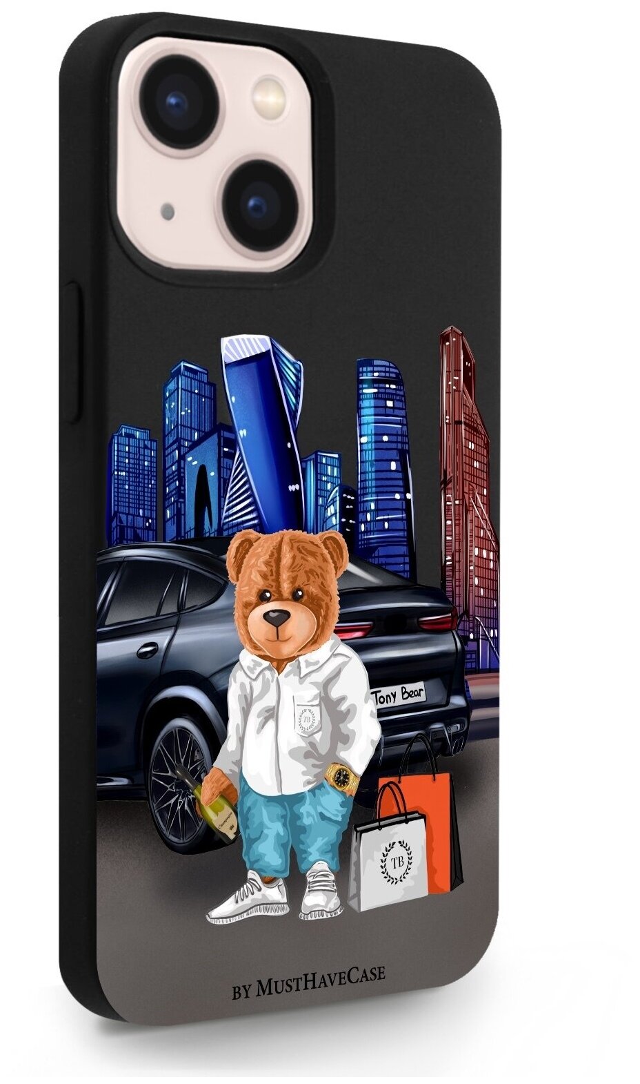 Черный силиконовый чехол MustHaveCase для iPhone 13 Mini Tony Moscow city/ Тони Москва Сити для Айфон 13 Мини