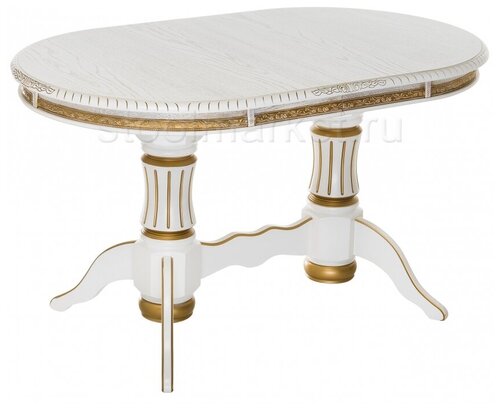 Деревянный стол Женева молочный с золотой патиной 406085