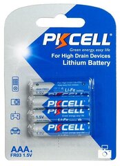 Батарейка (литиевый элемент питания) PKCELL 1,5 В, пальчиковая, Li-Fe AAA-4B, 4 шт в блистере