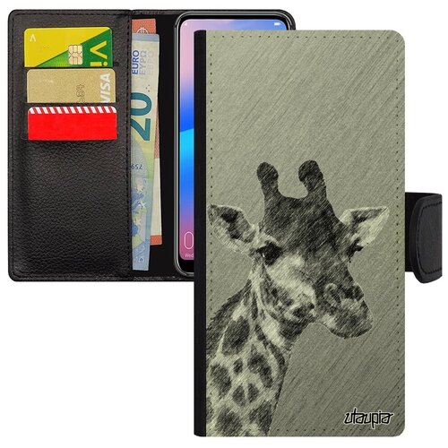 фото Противоударный чехол- книжка на телефон // xiaomi redmi 6a // "жираф" африка giraffe, utaupia, серый
