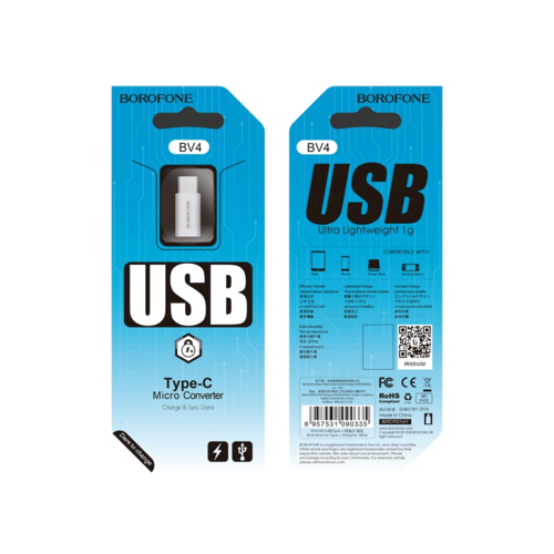 Переходник Micro USB на Type-C BV4 Borofone переходник micro usb 2 0 b f usb type c m borofone bv4 серебристый