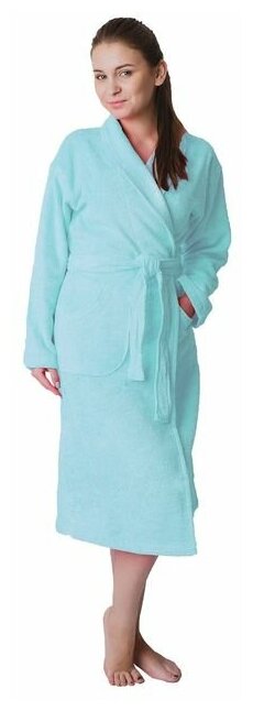 Халат махровый Everliness женский шалька+кант цвет бирюза, размер 46 - фотография № 1