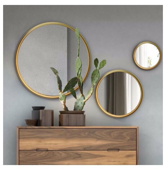 Зеркало настенное круглое для ванной, зеркало в раме в гардеробную, прихожую, гостиную, ванную золотое 60 см - фотография № 5