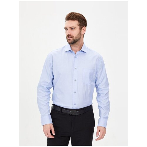 фото Рубашка мужская длинный рукав greg 210/111/7325/f/1p_gb, прямой силуэт / сlassic fit, цвет голубой, рост 174-184, размер ворота 45