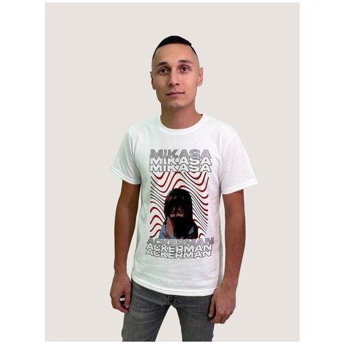 фото Футболка мужская белая из хлопка с dtf принтом аниме атака титанов attack on titan микаса аккерман - 105 будь на стиле