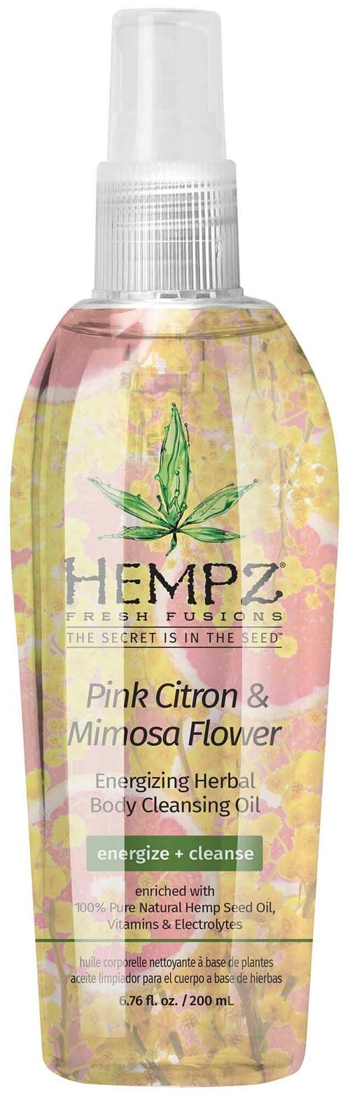Hempz Pink Citron & Mimosa Flower Energizing Herbal Body Cleansing Oil - Масло очищающее Розовый Лимон и Мимоза 200 мл