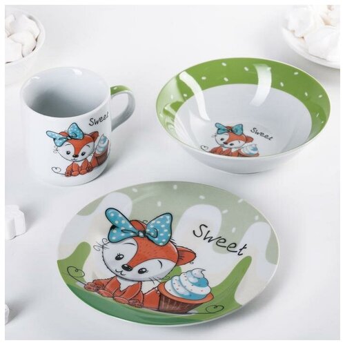 фото Набор детской посуды доляна 3 предмета "лисенок" (3850487)