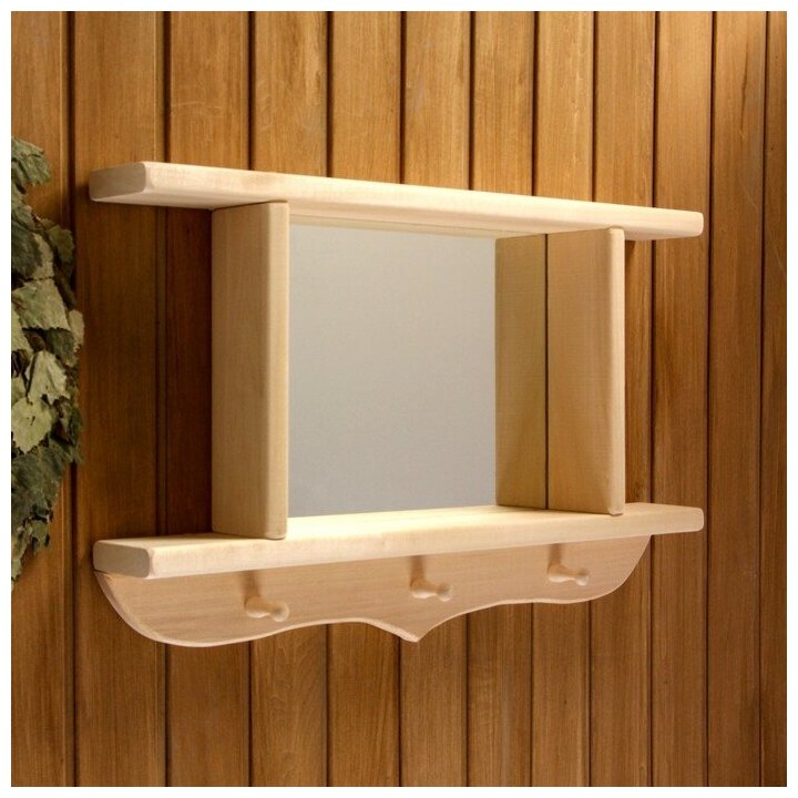 фото Зеркало резное с 2 полками и 3 крючками, 70×45×10 см 4430971