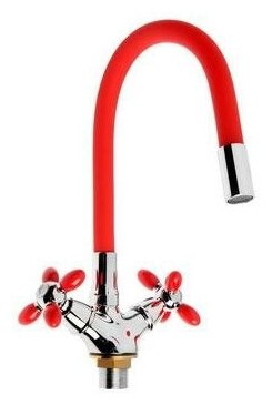 фото Смеситель для кухни Accoona A4882N-1, однорычажный, с гибким изливом, красный Accoona 6245934 .