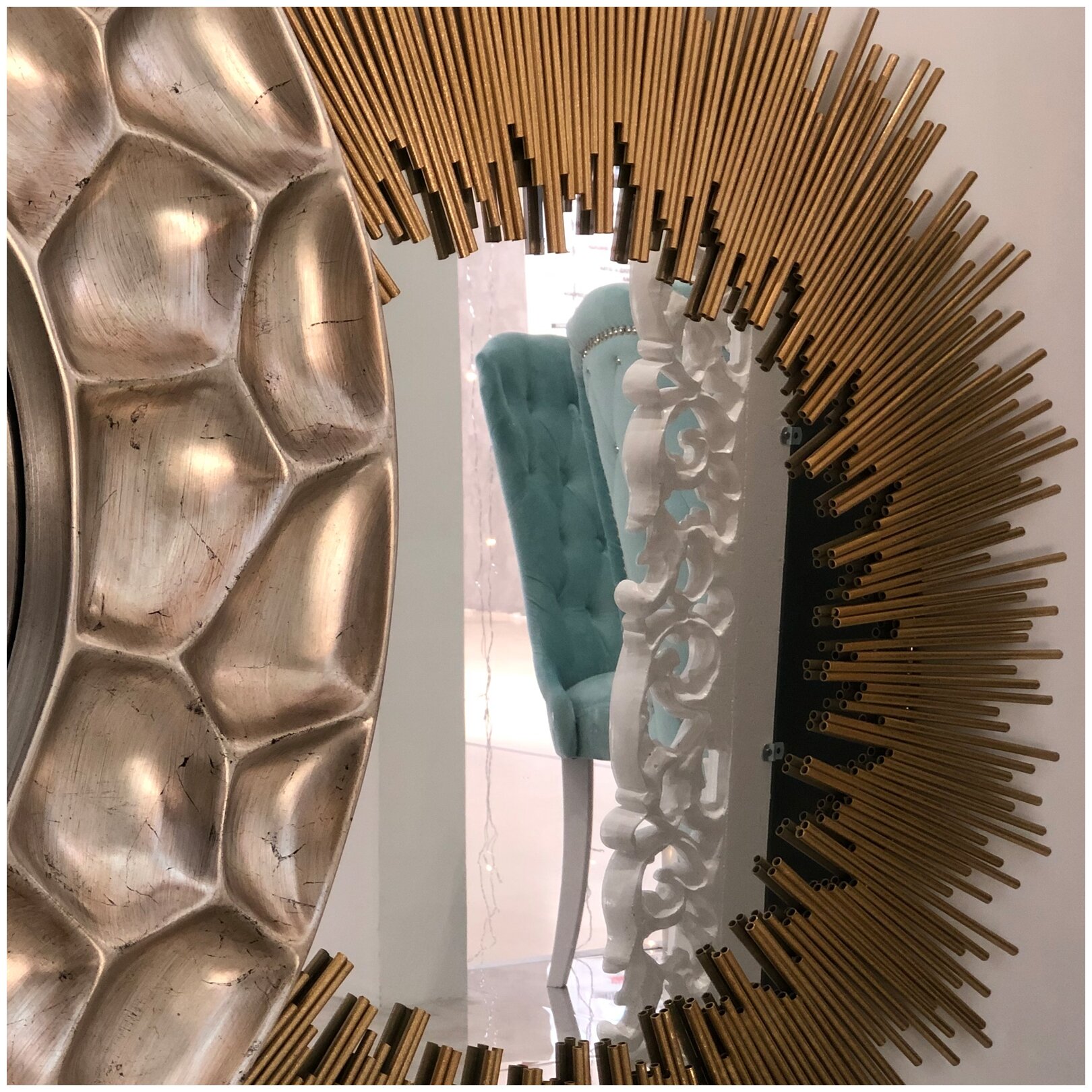 Декоративное интерьерное настенное зеркало-солнце PATTERHOME лион золото, 93см х 93см, зеркало-солнце, металл - фотография № 7