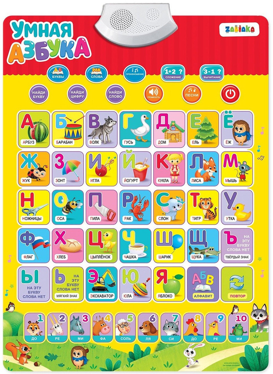 Электронный звуковой плакат "Умная азбука", учим буквы и цифры, обучающая интерактивная игра на батарейках, говорящий плакат