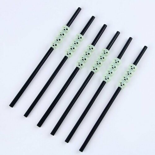 Трубочки для коктейля Череп набор 6 шт светится в темноте 584₽