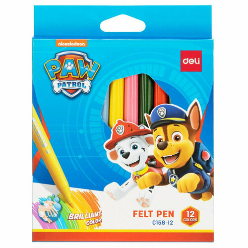 Фломастеры Deli Paw Patrol, наб. 12 цветов, шестигран, синяя коробка, EC158-12, 1761115
